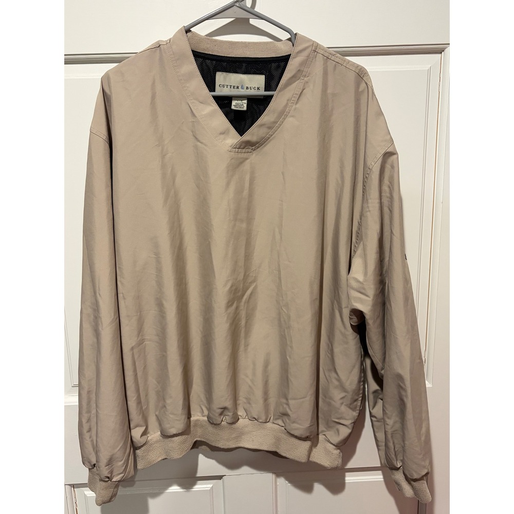 Cutter‎ & Buck Mens V-Neck Windbreaker Pullover Tan Beige Golf Windshirt Large